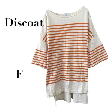 디스코트 보더 5부 소매 상의 화이트 x 주황 프리 캐주얼 루즈핏