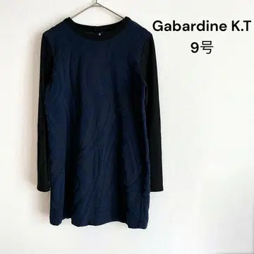Gabardine K.T 긴팔 니트 스웨터 튜닉 입체 무늬 파랑 블랙