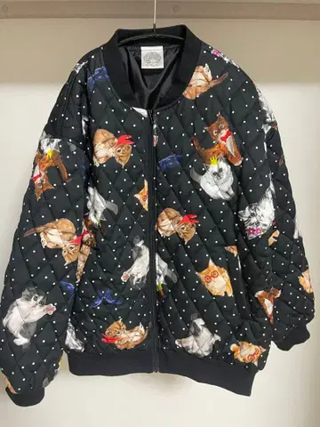 스칼라 고양이 패턴 퀼팅 봄버 자켓