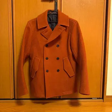 울 더블 브레스트 피 코트 오렌지