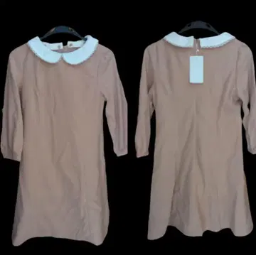 베이지 긴팔 무릎 기장 원피스