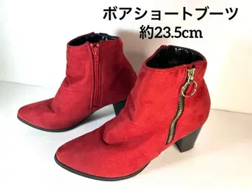 빨간색 부티 사이드 지퍼 내 보아 숏부츠 약 23.5cm