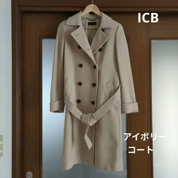 ics 베이지 더블 브레스트 롱 코트