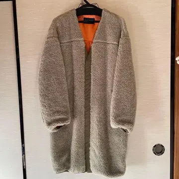 MACPHEE 보아 롱 코트 그레이 카키