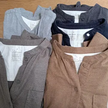 여성 양면 기모 플란넬 스탠드 카라 긴팔 블라우스 세트 무인양품