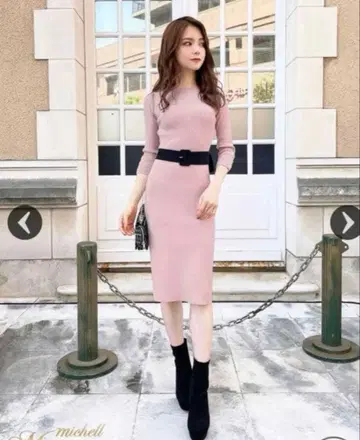 미셸 마카롱 리브 니트 원피스 freesize