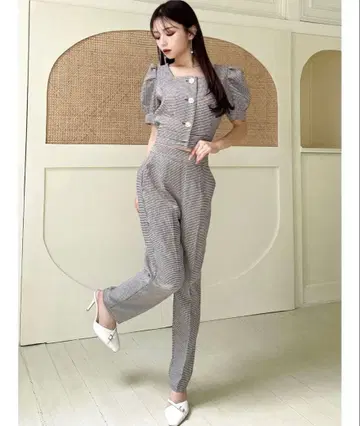 리젝시 체크 무늬 팬츠 셋업