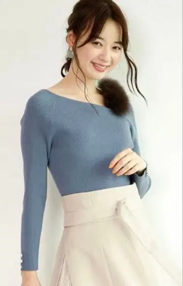 마이 스트라다 비대칭 리브 니트 블루 니트 긴팔