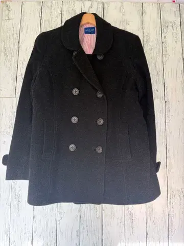 미쉘클랑 차콜 그레이 울 피코트 더블 브레스트 울