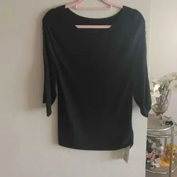 새상품 쿠 드 샹스 블랙 오부소매 레이스 사용 티셔츠