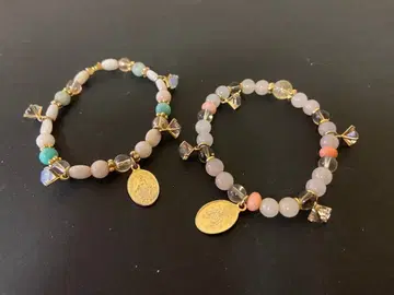 큐빅 & 비즈 참 팔찌 2개 세트