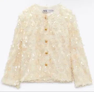 ZARA 노카라 자켓 스팽글 크림색