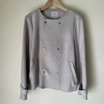 로페피크닉 노카라 더블 버튼 자켓 핑크 베이지