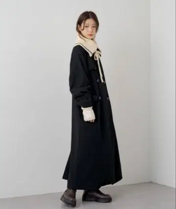 Kastane 울 혼방 하이넥 롱 코트 블랙