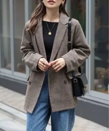 체크 무늬 더블 브레스트 테일러드 자켓