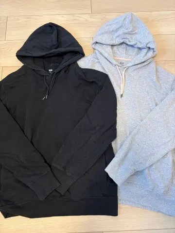 UNIQLO 후드 부착 후드티 2세트 (블랙 그레이 XL) 덤 크루넥 T