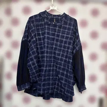 플라보아 네이비 체크 무늬 긴팔 셔츠