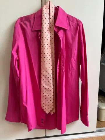 Paul Smith 핑크 긴팔 셔츠 L 넥타이 포함