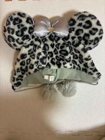 레오파드 무늬 미키 햇 실버 리본