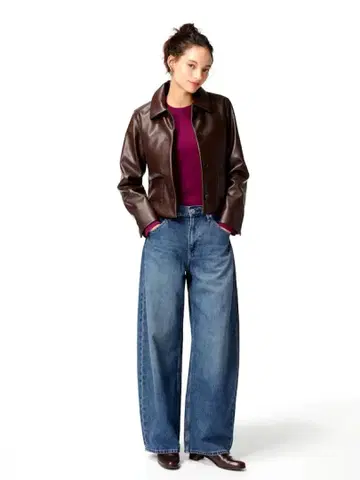 택 포함 새상품 유니클로 배기 커브 청바지 기장 짧음 21