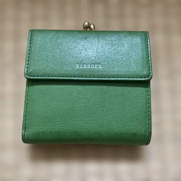 kissora 그린 컬러 가죽 접이식 지갑