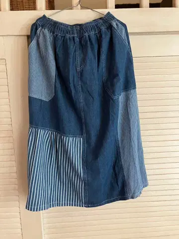 데님 패치워크 롱 스커트