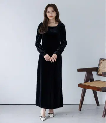 SENEE 벨로아 리본 원피스 블랙 S