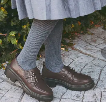 새상품 더블 벨트 통굽 신발 브라운 39 사이즈