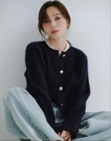 anuans 캐시미어 블렌드 노카라 니트 자켓 캐시미어 네이비