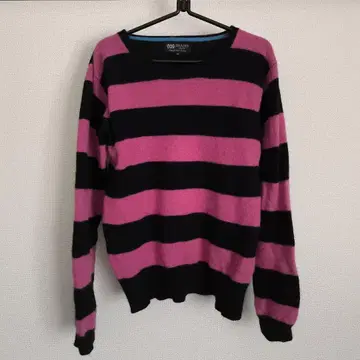 BEAMS HEART M 사이즈 크루넥 스웨터 블랙 핑크 스트라이프