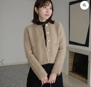 anuans 캐시미어 블렌드 노카라 니트 자켓 BEIGE