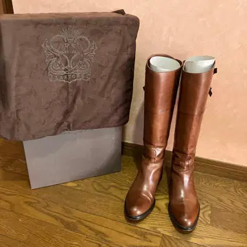 사토레 더블 벨트 스트랩 롱 부츠 36.5 브라운