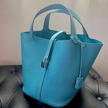 소가죽 천연 가죽 버킷형 백 큐브백 렌느 블루