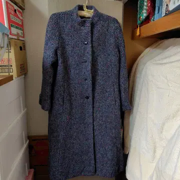 울 혼방 롱 코트 블루 계열