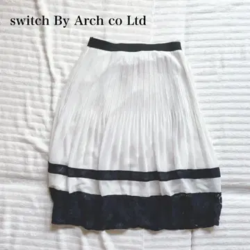 스위치 바이 아치 플레어 플리츠 스커트 레이스 보더 한국 패션