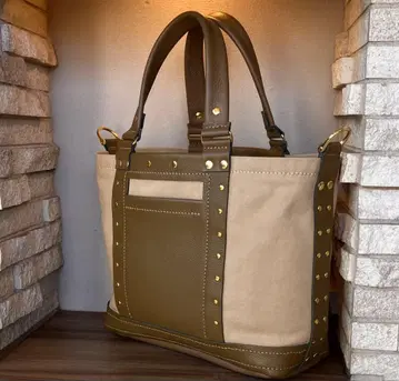 2 핸드메이드 작품 빈티지 11호 캔버스 및 슈링크 가죽 토트백