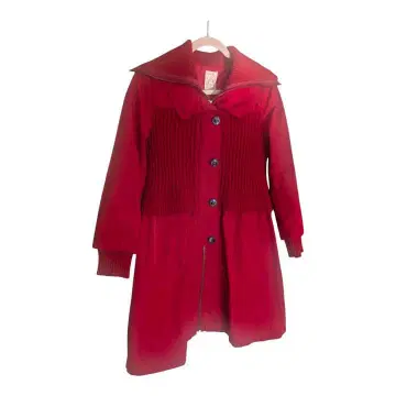 리브 편직 디자인 빨간색 미디 기장 코트 빨간색