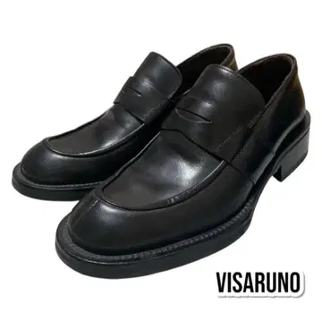 VISARUNO 이탈리아제 가죽 통굽 코인 로퍼 블랙