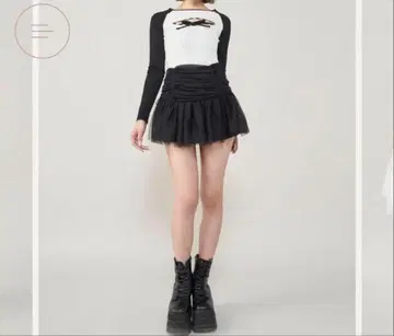 다리치 도트 튤 리본 미니 스커트 블랙 M