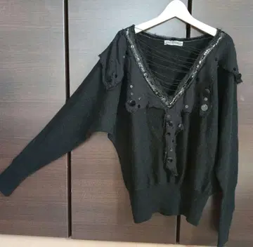 츠모리치사토 비즈, 실크 장식 V넥 캐시미어 니트