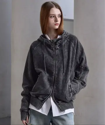 헤비 웨이트 스탠드 넥 지퍼 후드티