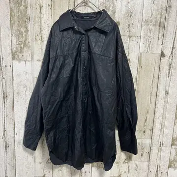 지나시스 롱 자켓 코트 블랙 인조 가죽 사이즈 F