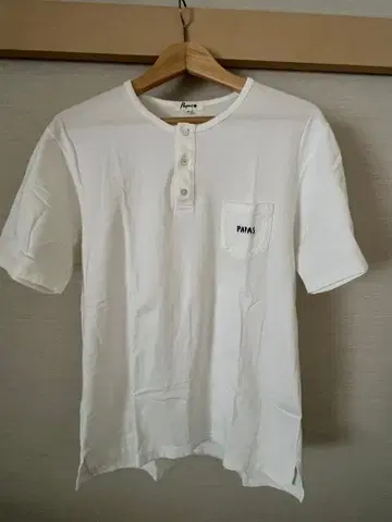PAPAS 화이트 헨리넥 T셔츠