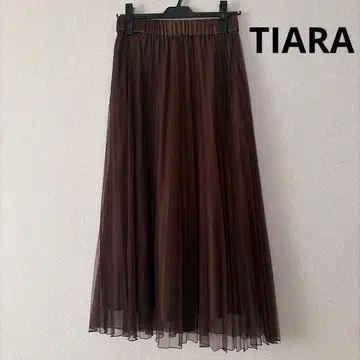 TIARA 브라운 튤 플리츠 스커트