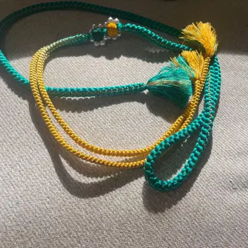 후리소데용 허리띠 그린과 노랑의 뜨개질 디자인