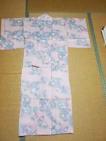 순수 실크 꽃무늬 핑크 기모노 빨간색 그라데이션 안감