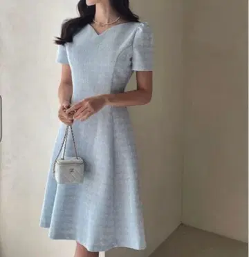 [ 새상품급 ] 트위드 플레어 반팔 드레스