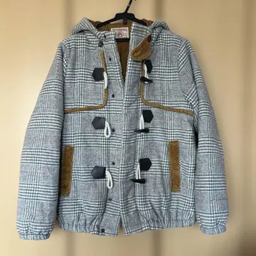 쥬시 후드 부착 더플 코트 그레이 계열 체크