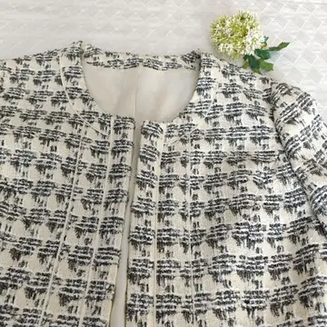 트위드 노카라 자켓 아이보리 x 그레이 11호