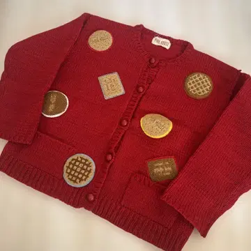 핑크하우스 쿠키 와펜 Pink House 레드 니트 가디건